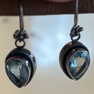 Sterling Silver drop earrings with aquamarine colored stone